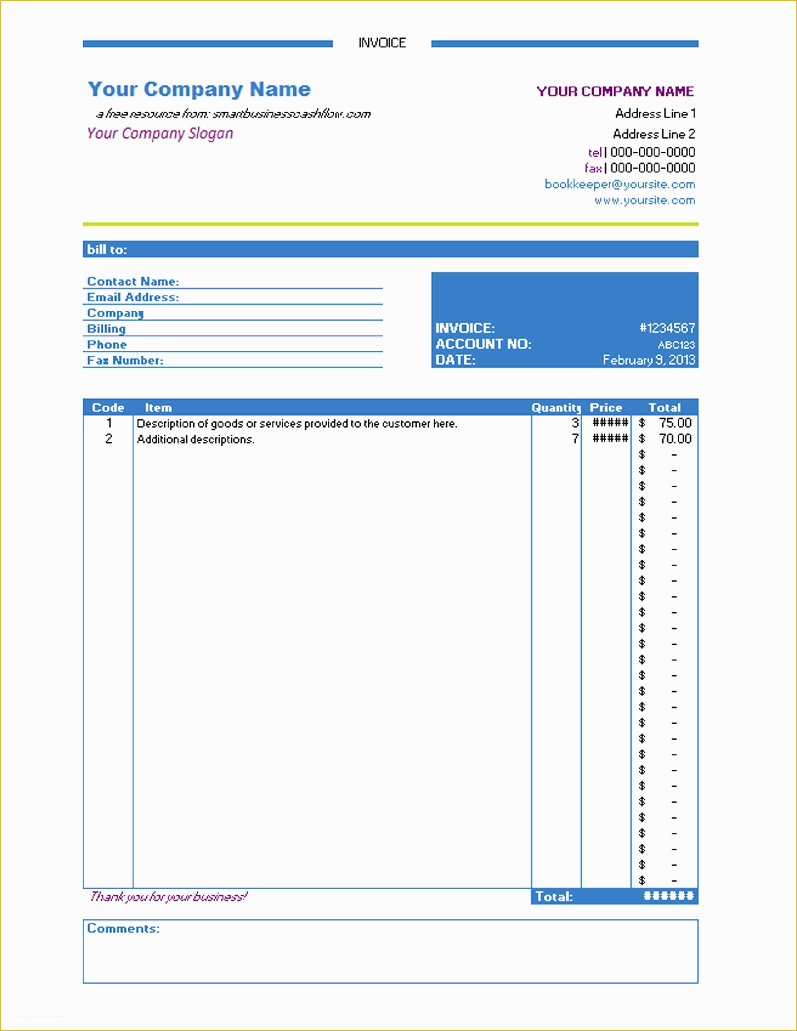 Excel Bill Template Free Of Professional Invoice Template Excel