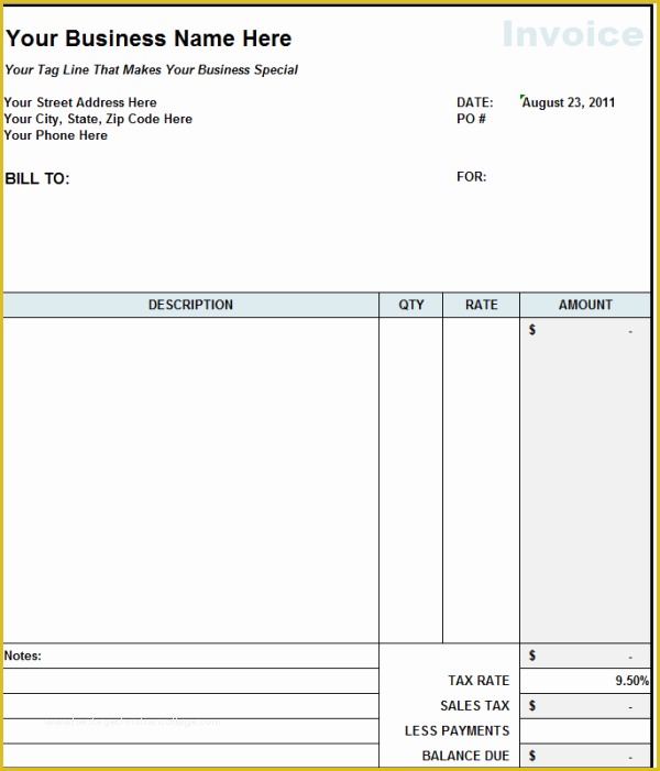 Excel Bill Template Free Of Subcontractor Invoice Template Excel