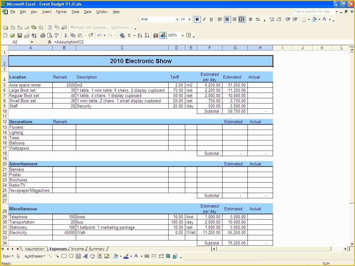 Excel Budget Template Free Of event Bud Template Excel 2010
