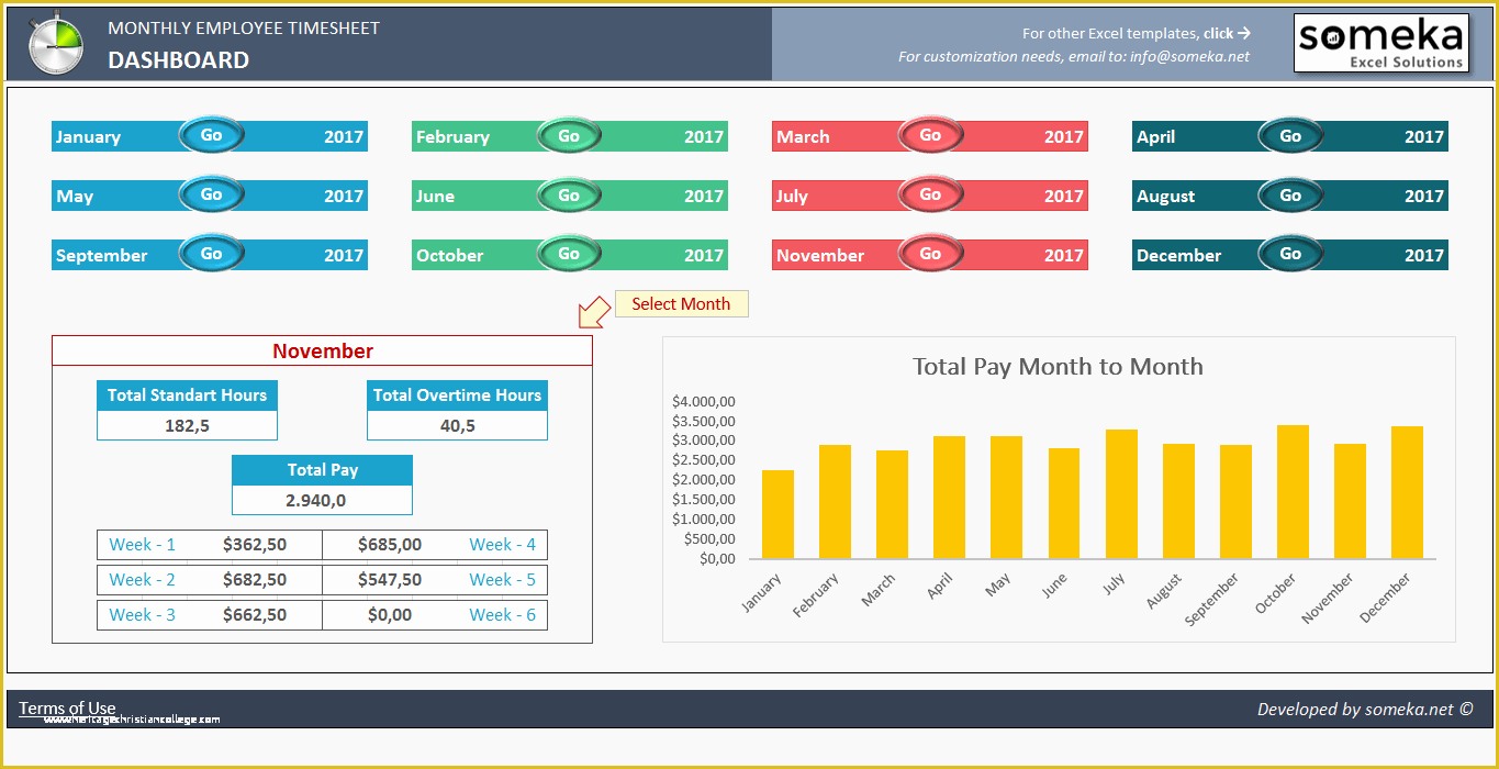 Excel Dashboard Report Templates Free Of Monthly Employee Timesheet for 2017 Free and Printable