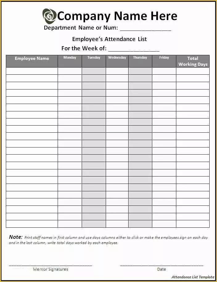Excel List Templates Free Of 10 attendance List Templates