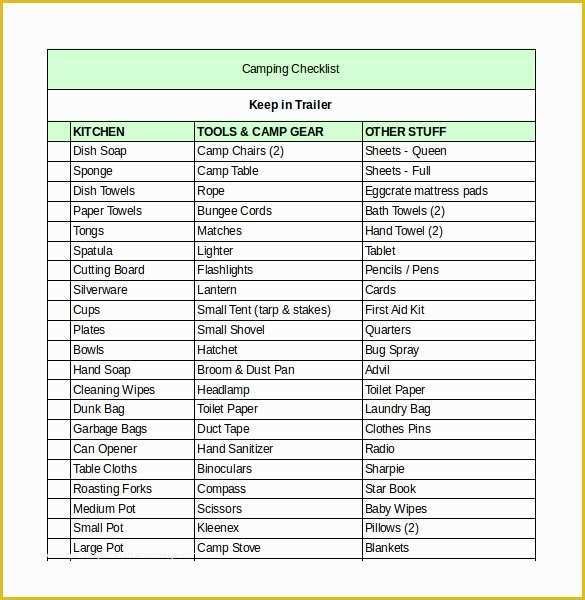 Excel List Templates Free Of 20 Camping Checklist Templates Doc Pdf Excel