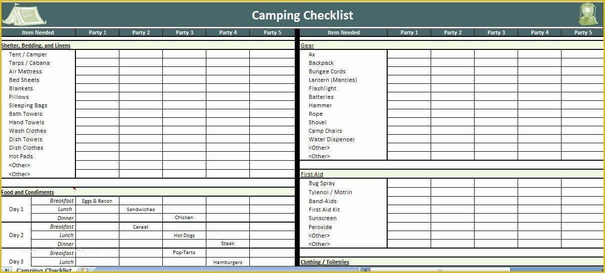Excel List Templates Free Of Camping Checklist Excel Template