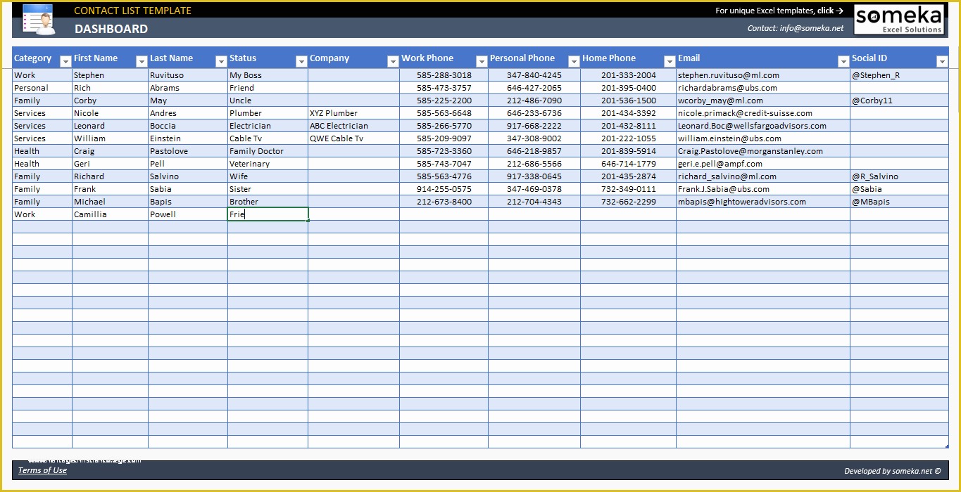 Excel List Templates Free Of Contact List Template In Excel