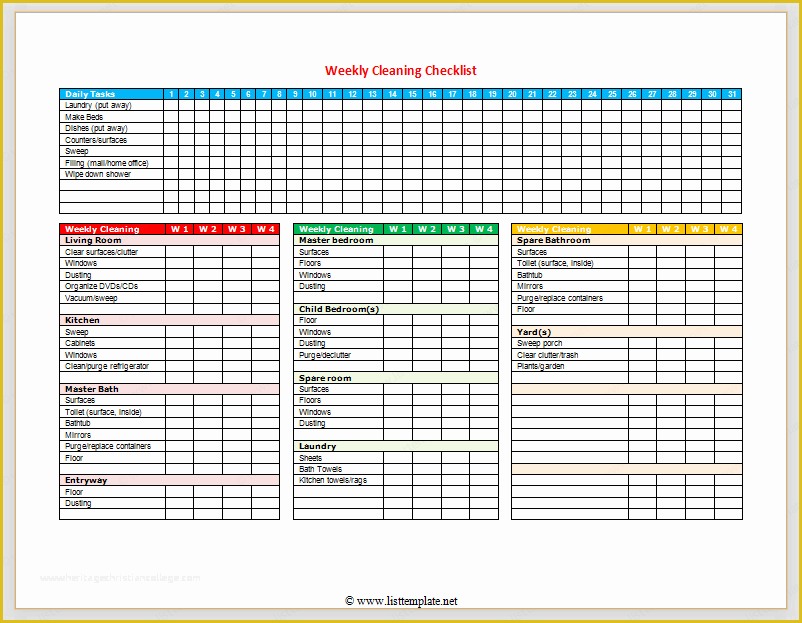 Excel List Templates Free Of Daily Fice Cleaning Checklist Excel