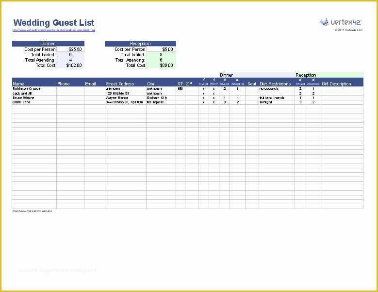 Excel List Templates Free Of Free Wedding Guest List Template