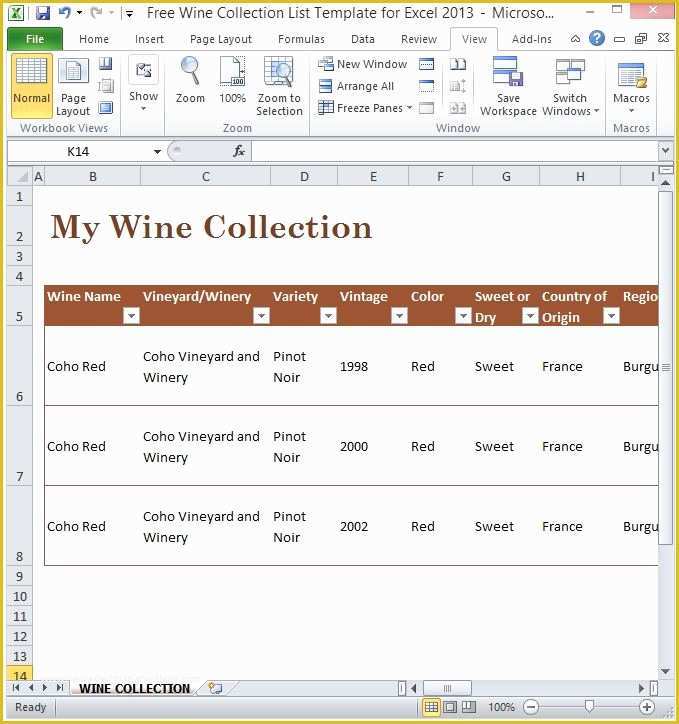 Excel List Templates Free Of Free Wine Collection List Template for Excel 2013
