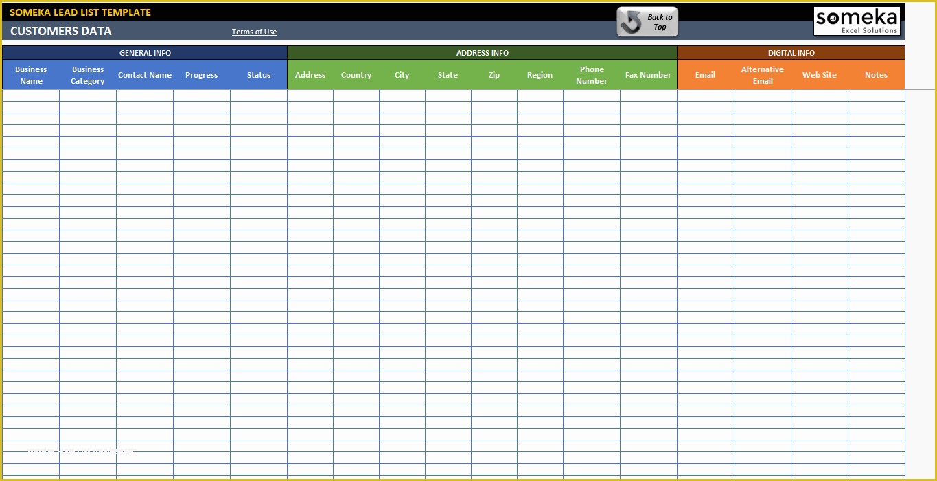 Excel List Templates Free Of Lead List Excel Template for Small Business