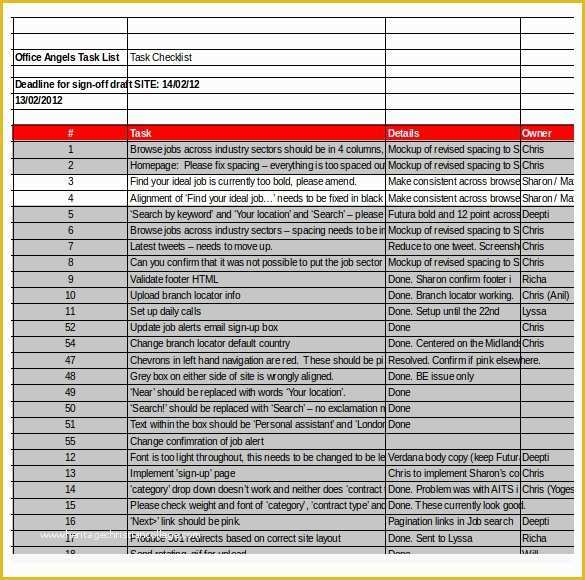 Excel List Templates Free Of Task Checklist Template – 8 Free Word Excel Pdf