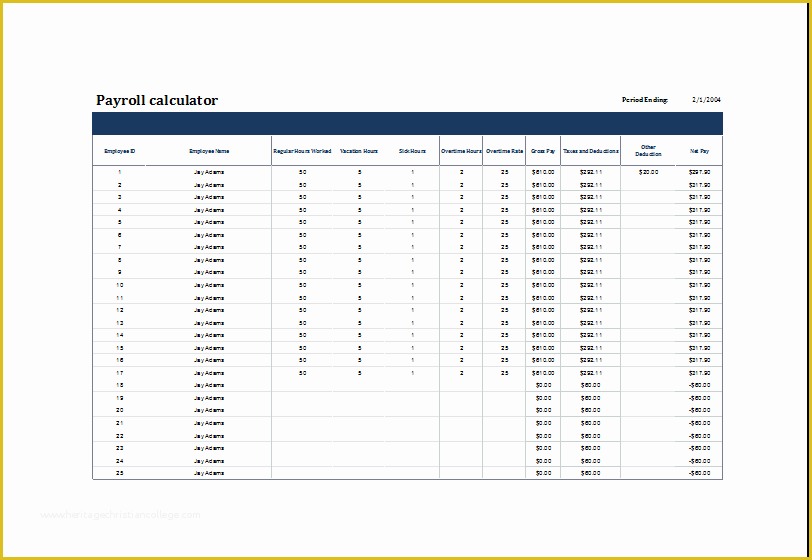 Excel Payroll Calculator Template Free Download Of Ms Excel Printable Payroll Calculator Template