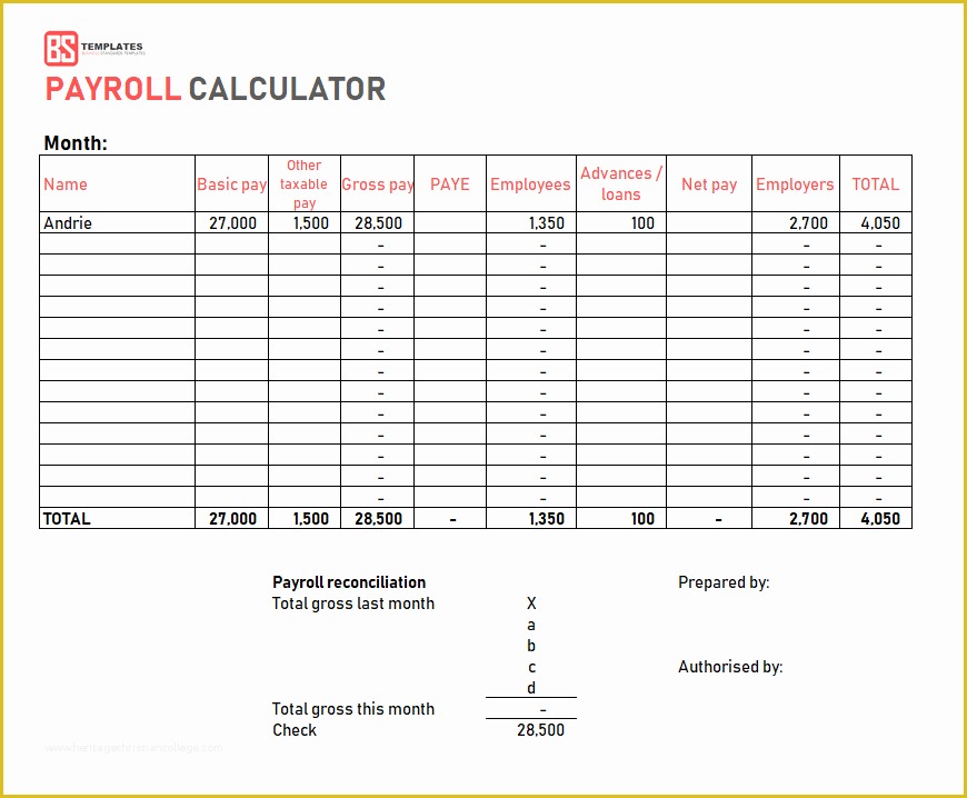 Excel Payroll Calculator Template Free Download Of Payroll Template – Free Employee Payroll Calculator for