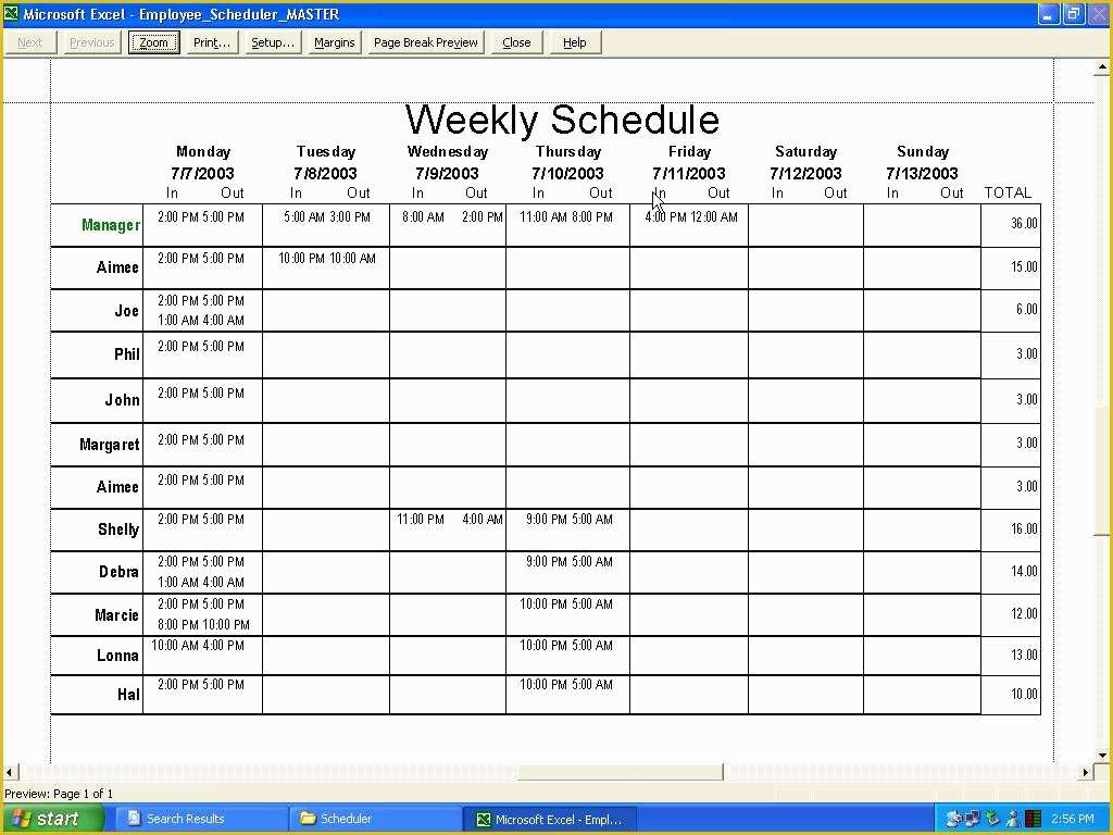 Excel Work Schedule Template Free Of Employee Schedule Template