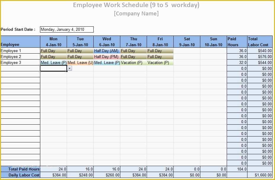 Excel Work Schedule Template Free Of Employee Work Schedule Template Word Excel