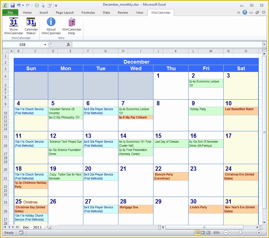 Excel Calendar Work Schedule