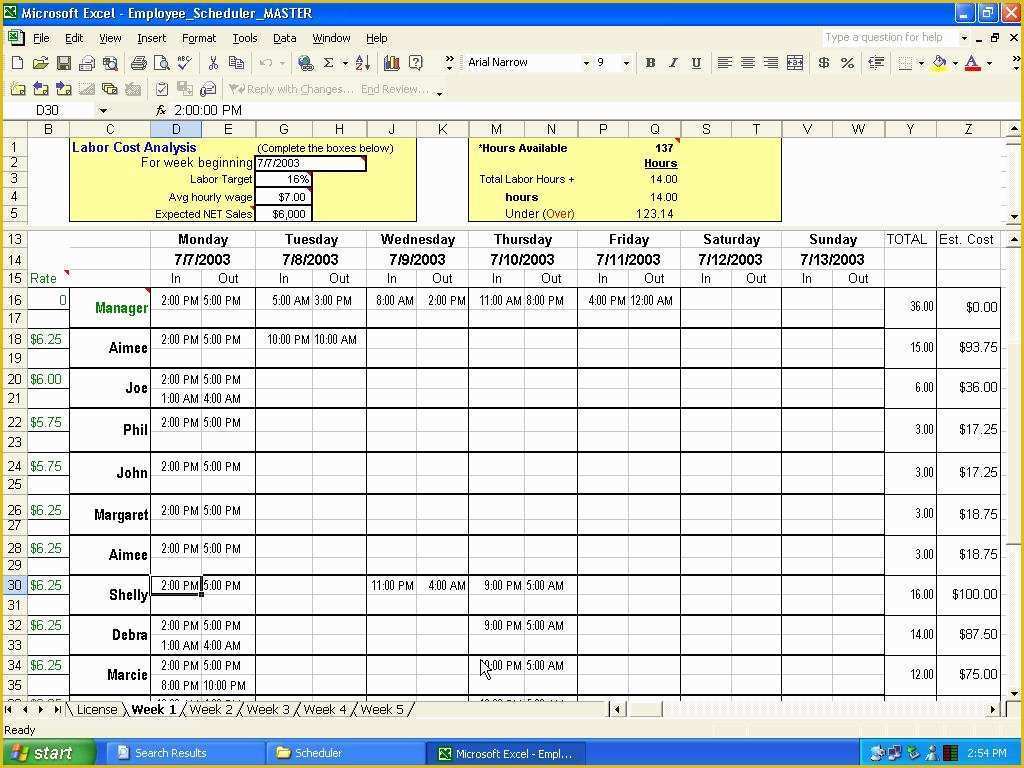 Excel Work Schedule Template Free Of Excel Employee Scheduler
