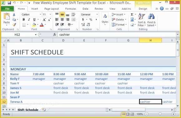 Excel Work Schedule Template Free Of Free Weekly Employee Shift Template for Excel
