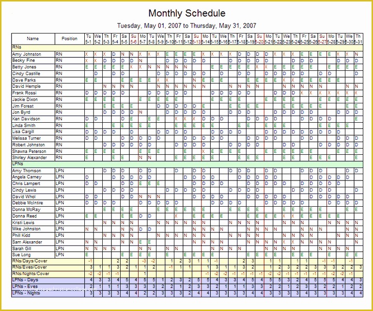 Excel Work Schedule Template Free Of Monthly Employee Schedule Template Excel