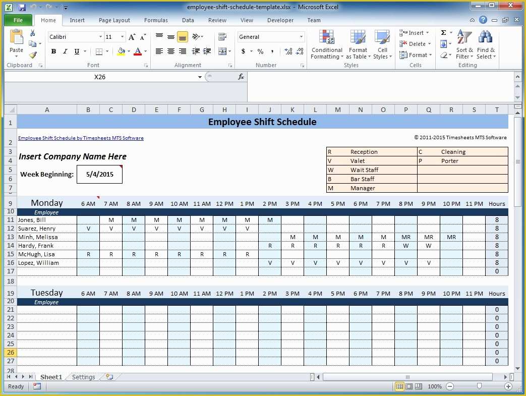 Excel Work Schedule Template Free Of Weekly Employee Shift Schedule Template Excel