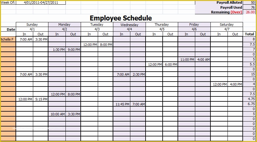 Excel Work Schedule Template Free Of Work Schedule Template