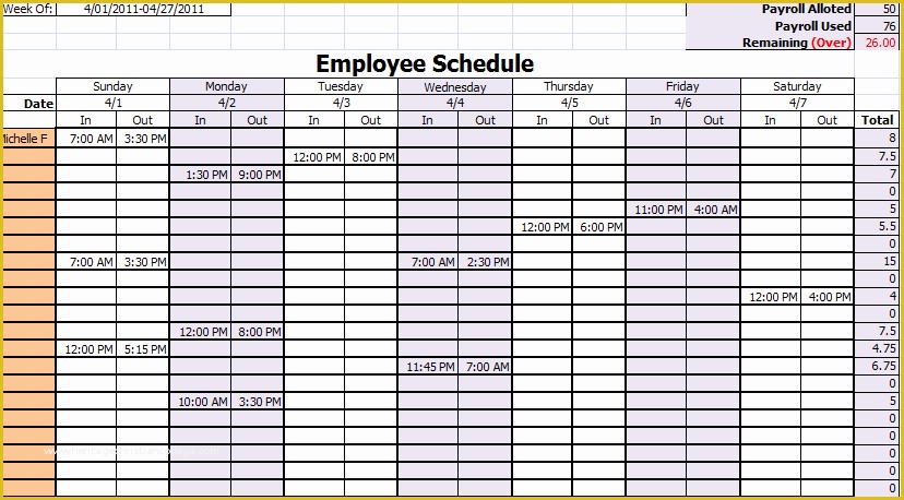 Excel Work Schedule Template Free Of Work Schedule Template