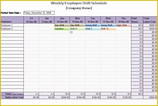 Excel Work Schedule Template Free Of Work Schedule Template Weekly Employee Shift Schedule