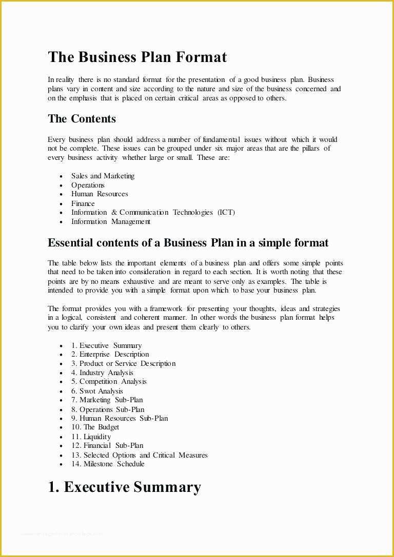 Executive Summary Business Plan Template Free Of Brief Business Plan Template Free Executive Summary with