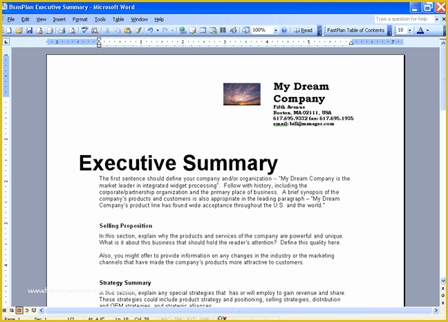 Executive Summary Business Plan Template Free Of Business Plan Executive Summary