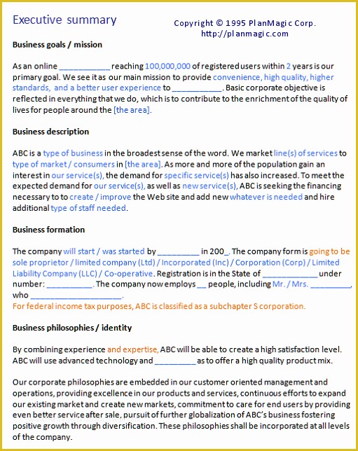 Executive Summary Business Plan Template Free Of Cubawrite Blog