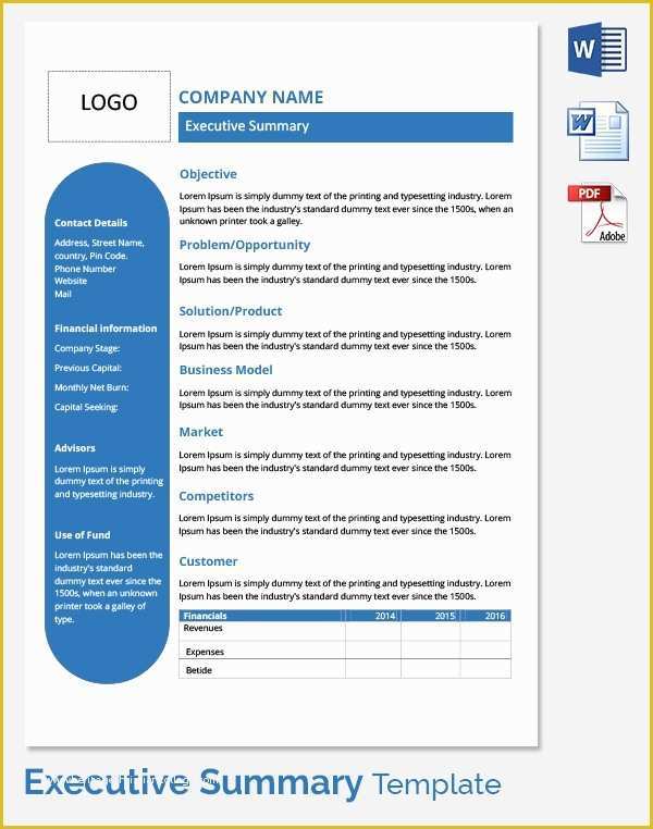 Executive Summary Business Plan Template Free Of Free Executive Summary Template Download In Word Pdf