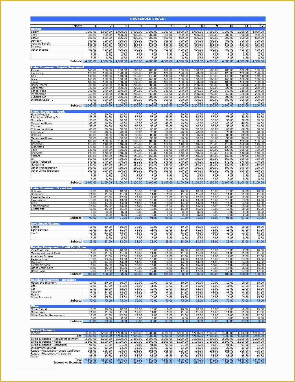 Expenses Template Excel Free Of Household Bud