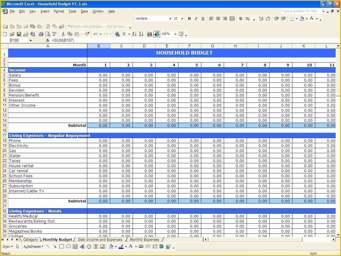 Expenses Template Excel Free Of Household Bud