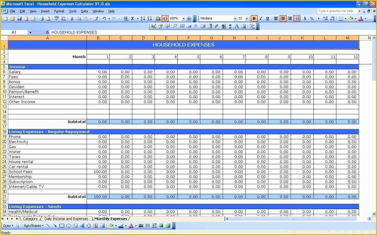 Expenses Template Excel Free Of Household Expenses