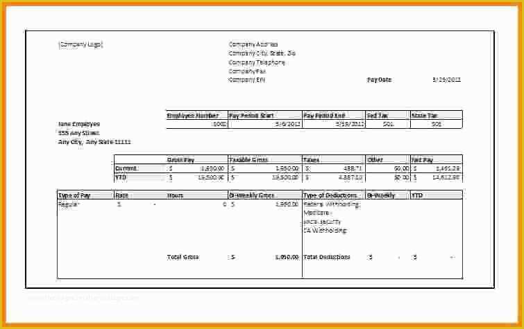 Fake Pay Stub Template Free Of 5 Payroll Check Stub Templates Free