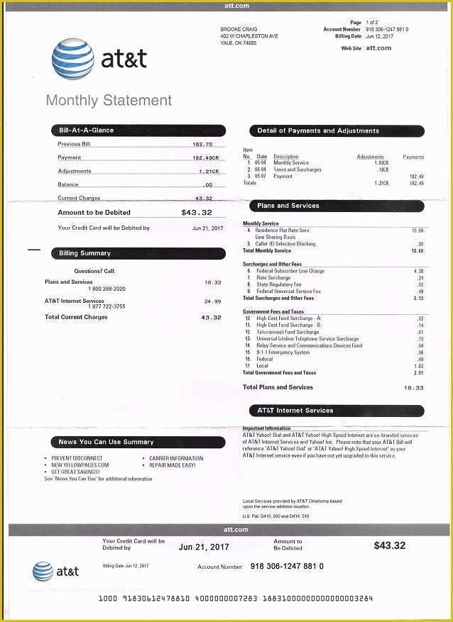 Fake Utility Bill Template Free Of Phone Internet at&amp;t In 2019 Fake Documents