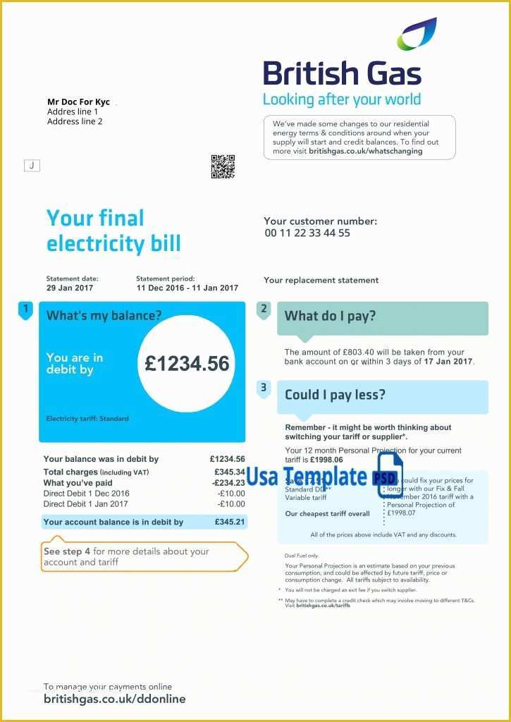 Fake Utility Bill Template Free Of Uk Utility Bill Template Excel Psd Free