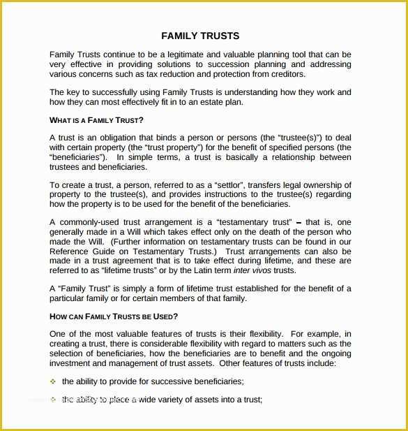 Family Trust Template Free Of Sample Living Trust form Templates – 8 Samples Examples