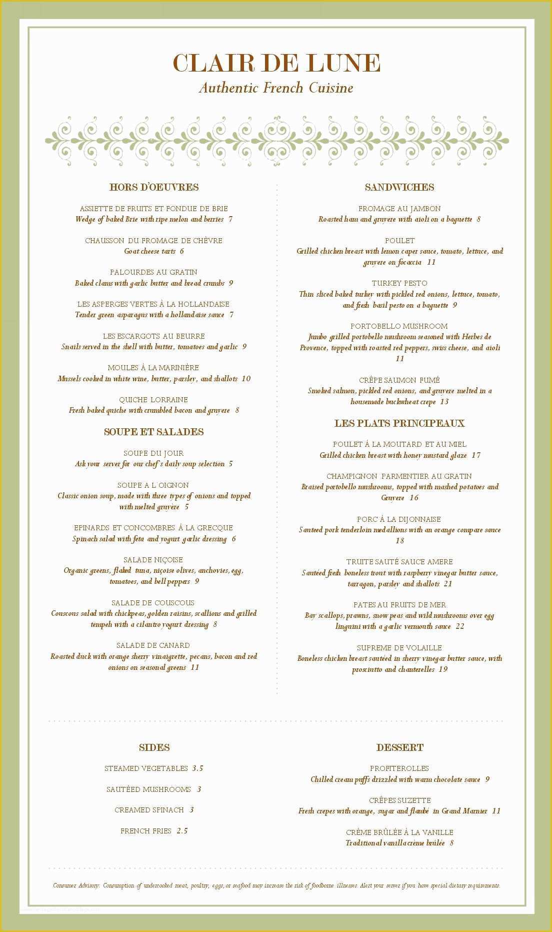 Fancy Menu Template Free Of Fancy Restaurant Menu Templates