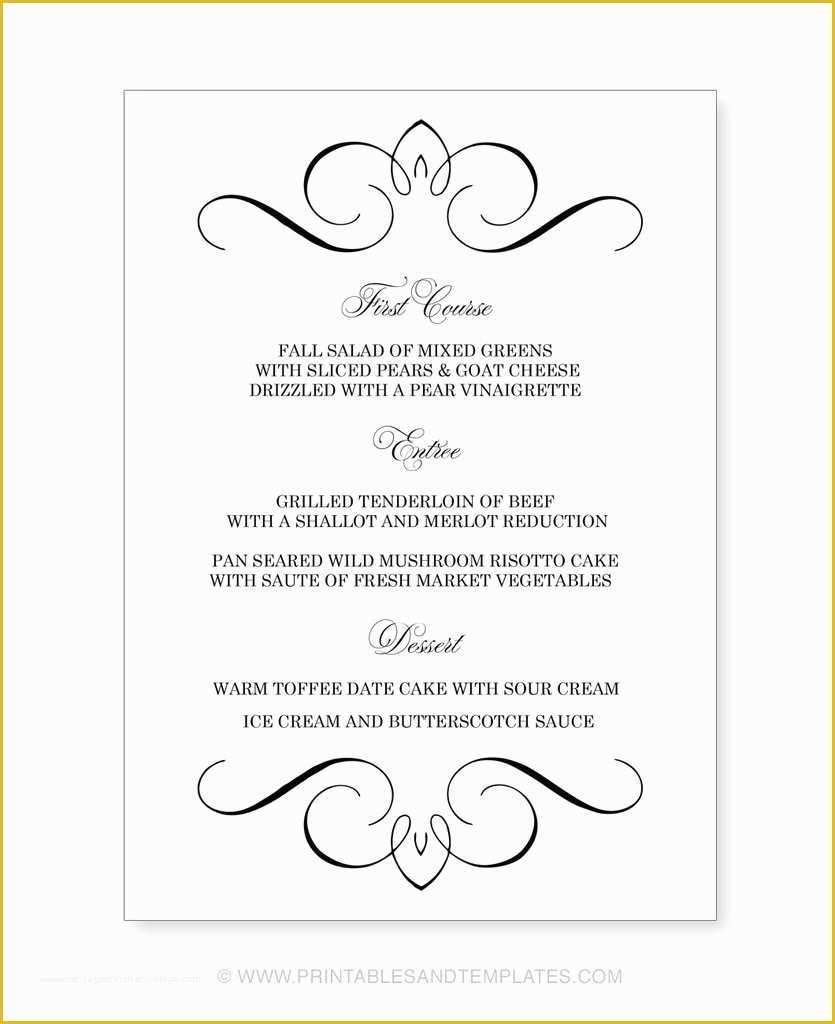 Fancy Menu Template Free Of Menu Template Free Printable