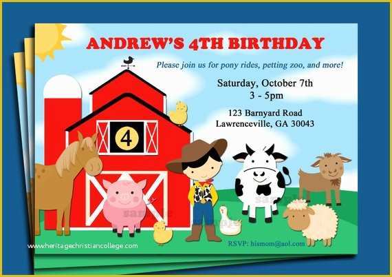Farm Animal Party Invitation Templates Free Of Barnyard Animal Farm Birthday Invitation Printable or Printed