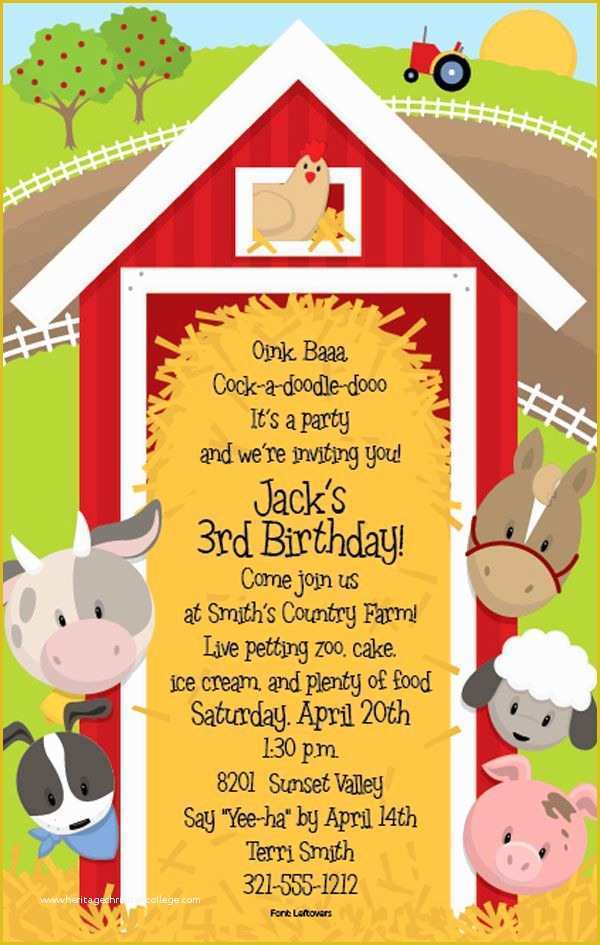 Farm Animal Party Invitation Templates Free Of Barnyard Bash Farm Birthday Party