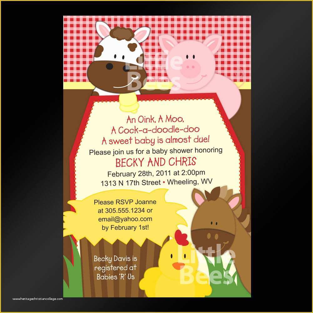 Farm Animal Party Invitation Templates Free Of Gingham Farm Animals Barnyard Printable Baby Shower or