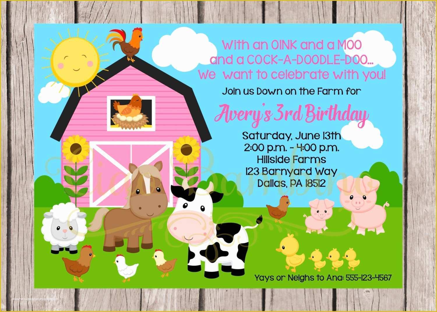 Farm Animal Party Invitation Templates Free Of Printable Girls Farm Birthday Party Invitation Down On the