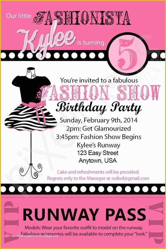 Fashion Show Ticket Template Free Of Free Printable Fashion Show Birthday Party Invitations