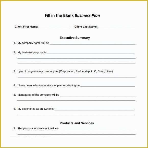 Fill In the Blank Business Plan Template Free Of Fill In the Blank Business Plan Template Free