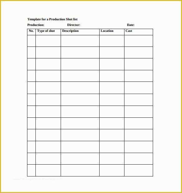 Film Business Plan Template Free Download Of 9 Shot List Templates Pdf Word Excel
