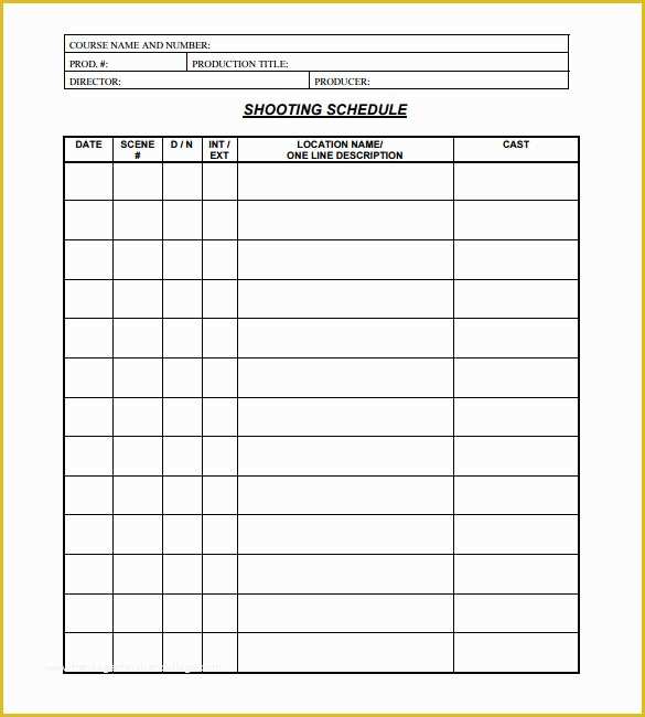 Film Schedule Template Free Of 11 Shooting Schedule Templates Pdf Doc