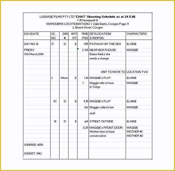 Film Schedule Template Free Of 11 Shooting Schedule Templates Pdf Doc