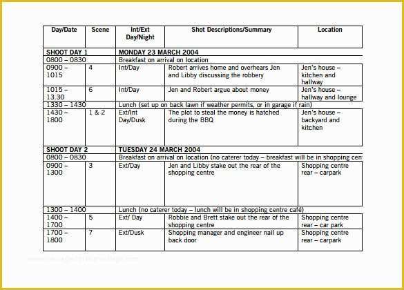 Film Schedule Template Free Of 11 Shooting Schedule Templates Pdf Doc