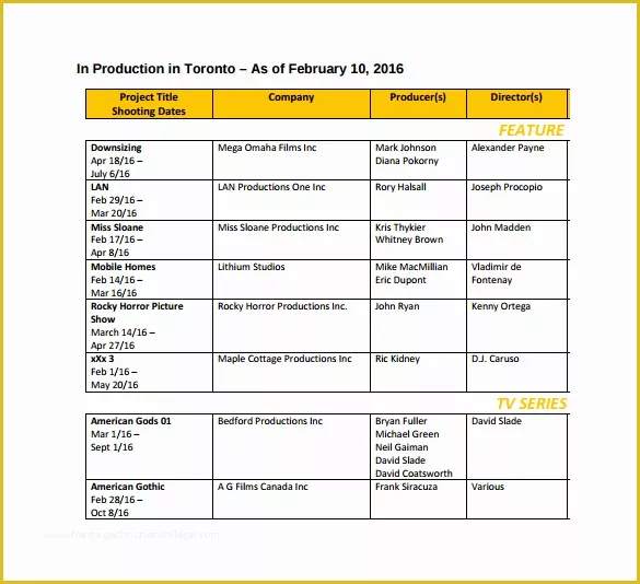 Film Schedule Template Free Of 11 Shooting Schedule Templates Pdf Doc