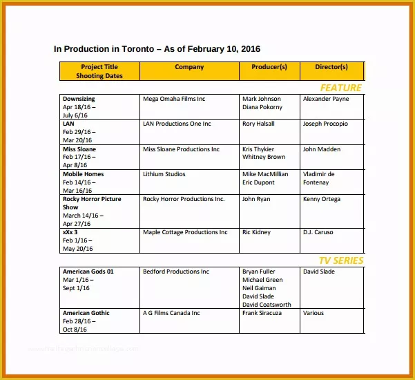 Film Schedule Template Free Of 8 9 Shoot Schedule Template